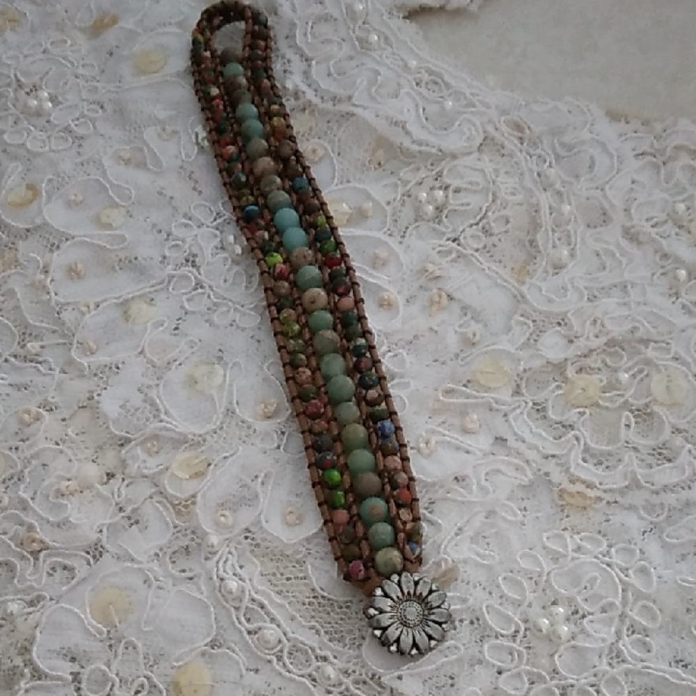 Bohemian Beaded Bracelet with Floral Charm
